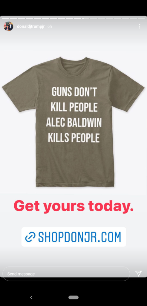 Trump Jr. Using Halyna Hutchins’ Tragic Death To Sell ‘Alec Baldwin Kills People’ T-Shirts